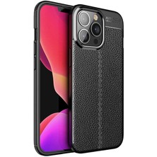Caseart Apple iPhone 13 Pro Max  Kılıf Darbe Korumalı Deri Görünümlü Silikon Arka Kapak - Siyah