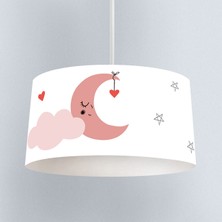 instababyrooms Pembe Ay ve Kalp Desenli Çocuk Odası Dijital Baskılı Sarkıt Avize