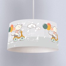 instababyrooms Gri Fare ve Balon Desenli Çocuk Odası Dijital Baskılı Sarkıt Avize