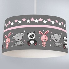 instababyrooms Gri Tavşan Ayı ve Seksek Desenli Çocuk Odası Dijital Baskılı Sarkıt Avize