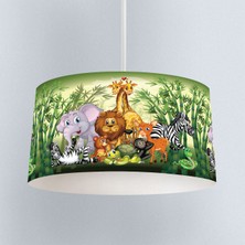 instababyrooms Yeni Safari Hayvanlar  Desenli Çocuk Odası Dijital Baskılı Sarkıt Avize