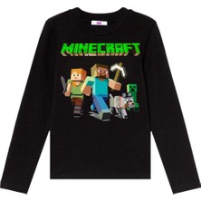 TakeTshirt Minecraft Uzun Kol Çocuk Tişört Siyah