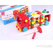 Wooden Toys Wooden Knock Down Toy Car - Kırmızı