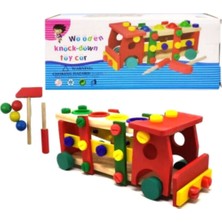 Wooden Toys Wooden Knock Down Toy Car - Kırmızı