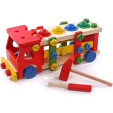 Wooden Toys Wooden Knock Down Toy Car - Kırmızı