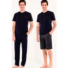 U.S. Polo Assn. Erkek 3 Lü Kutulu Çeyiz Damat Bordo Pijama Takım 12005