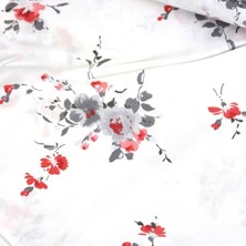 Taç Kırmızı Gri Suluboya Çiçek Buketi Nevresimlik Poplin Kumaş