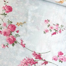 Taç Mavi Mandala Gül Nevresimlik Poplin Kumaş