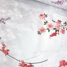 Taç Gri Mandala Gül Nevresimlik Poplin Kumaş