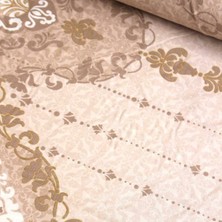 Taç Sütlü Kahve Damask Simli Nevresimlik Poplin Kumaş