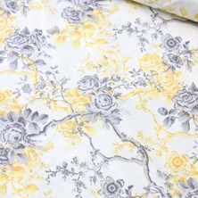 Wella Home Gri Sarı Sarmaşık Gül Nevresimlik Poplin Kumaş