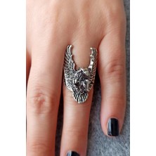 Fildişi Aksesuar Antik Gümüş Kaplama Kartal Şekilli El Yapımı Ayarlanabilir Yüzük