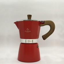 Aloha Ahşap Kulplu 6 Cups Moka Pot - Moka Pot 6 Cups-Moka Pot Kırmızı