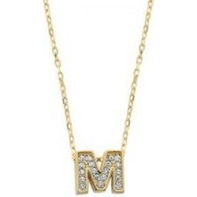 Altın M Harfi Kolye Taşlı
