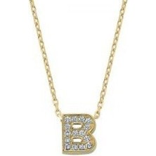 Altın B Harfi Kolye Taşlı