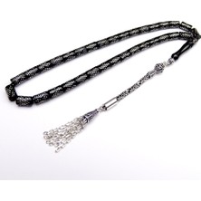 Tesbih Rüyası Gümüş Işlemeli Kesme Model Oltu Taşı Tesbih