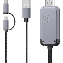 Flameer Tip C / Mikro USB HDMI Adaptörü 1080 P Bluetooth 5.0 HDMI Dönüştürücü Kablosu 1.8m (Yurt Dışından)