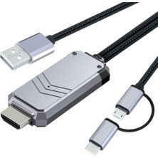 Flameer Tip C / Mikro USB HDMI Adaptörü 1080 P Bluetooth 5.0 HDMI Dönüştürücü Kablosu 1.8m (Yurt Dışından)