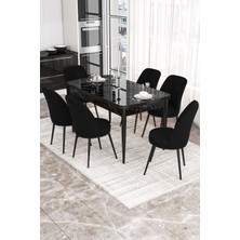 Canisa Concept Via Serisi 80X132 Açılabilir Siyah Mermer Desen Mutfak Masa Takımı-6 Adet Sandalye
