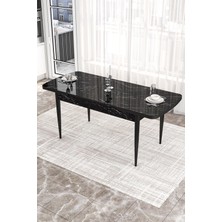 Canisa Concept Via Serisi 80X132 Açılabilir Siyah Mermer Desen Mutfak Masa Takımı-6 Adet Sandalye