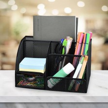 Prettyia Çok Fonksiyonlu Kalem Kalem Tutucu Çekmece Masası Depolama Çalışma Konteyner ile 6 Bölmeler 22X14X13.5 cm - Siyah