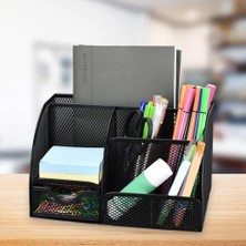 Prettyia Çok Fonksiyonlu Kalem Kalem Tutucu Çekmece Masası Depolama Çalışma Konteyner ile 6 Bölmeler 22X14X13.5 cm - Siyah