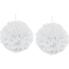 Kikajoy 2'li Beyaz Pompom Dekor Süs 30CM