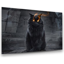 Glass Art Kedi Manipülasyon Yatay Cam Tablo