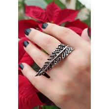 Fildişi Aksesuar Antik Gümüş Kaplama Büyük Yaprak Şekilli El Yapımı Ayarlanabilir Yüzük