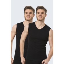 Türen 158 Siyah Erkek 2'li Spor V Yaka Ribana Atlet