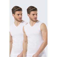 Türen 158 Beyaz Erkek 2'li Spor V Yaka Ribana Atlet