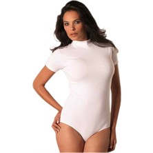 Anıt 4056 Kadın Beyaz Balıkcı Yaka Kısa Kol Pamuklu Body