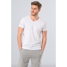 Cacharel 2170 Beyaz Erkek Modal V Yaka Slim Fit T-Shirt
