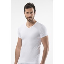 Cacharel 1402 Beyaz Erkek V Yaka T-Shirt
