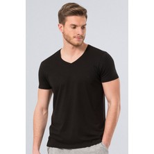 Cacharel 2170 Siyah Erkek Modal V Yaka Slim Fit T-Shirt