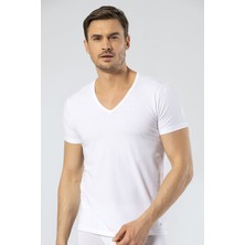 Cacharel 1306 Beyaz Erkek V Yaka Kısa Kollu T-Shirt