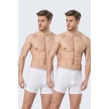 Türen 135 Beyaz 2'li Erkek Likralı Düğmeli Boxer