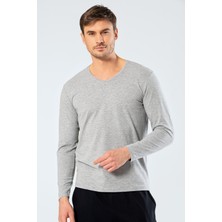 Cacharel 1334 Gri Erkek Erkek Gri V Yaka Uzun Kollu Sweatshirt