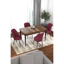 Canisa Concept Via Serisi 80 x 132 Açılabilir Barok Ahşap Desen Mutfak Masa Takımı+4 Adet Sandalye