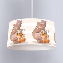 instababyrooms Bej Rengi Ayı ve Tilki Desenli Çocuk Odası Dijital Baskılı Sarkıt Avize