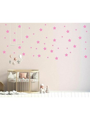 Lizpo Decor Yıldız Duvar Sticker Bebek ve Çocuk Odası Dekoratif Duvar Çıkartma 3-4-5 cm 120 Adet Pembe