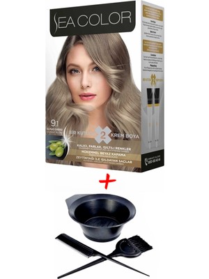 Sea Color Krem Saç Boyası 9.1 Elmas Sarısı 2 Tüplü Set + Boyama Seti