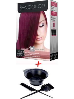 Sea Color Krem Saç Boyası 4.65 Şarap Kızılı 2 Tüplü Set + Boyama Seti