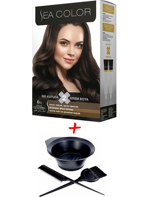 Sea Color Krem Saç Boyası 6.1 Küllü Koyu Kumral 2 Tüplü Set + Boyama Seti