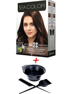 Sea Color Krem Saç Boyası 6.7 Çikolata Kahve 2 Tüplü Set + Boyama Seti