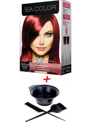 Sea Color Krem Saç Boyası 66.46 Ateş Kızılı 2 Tüp Set + Boyama Seti