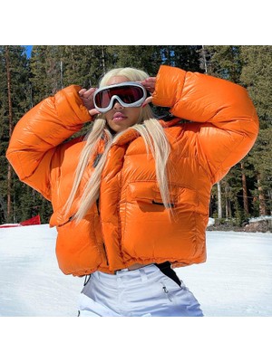 Westemory Kadın Pamuklu Fermuarlı Kalınlaştırılmış Turuncu Ceket (Yurt Dışından)