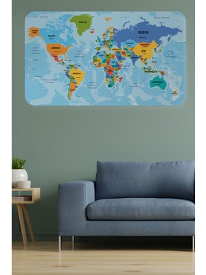 Harita Sepeti Türkçe Eğitici Ülke ve Başkent Detaylı Atlası Dünya Haritası Duvar Sticker 