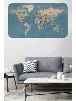 Harita Sepeti Türkçe Eğitici Ülke ve Başkent Okyanus Detaylı Atlası Dekoratif Dünya Haritası Duvar Sticker 3836