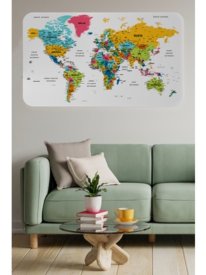 Harita Sepeti Türkçe Eğitici Ülke ve Başkent Detaylı Atlası Dünya Haritası Duvar Sticker 3851